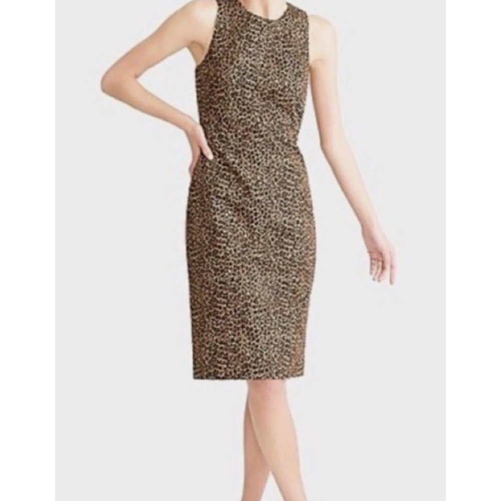 J.Crew Leopard Print Sheath Dress Sleeveless Tan Black Size 4 Animal Print